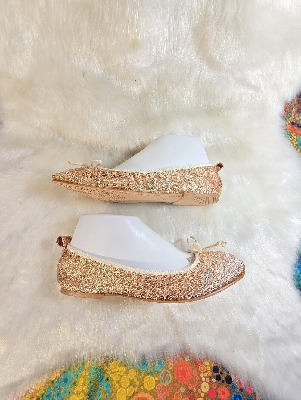 Zara Girls Shimmery Rose Gold Ballet Flats with Bow & Removable Ankle Ribbons - Picture 7 of 12